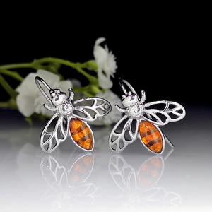 Amber <b>Bee</b> Shaped Stud Earrings, Vintage Insect Pattern Ear Jewelry For Daily Outfit - Product Image 6