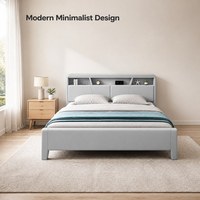 Lit plateforme moderne avec étagères de rangement intégrées à la tête du lit, compartiments et boîtes de rangement, taille Queen et King, mobilier de chambre à coucher