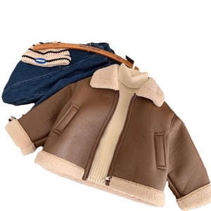 2024 invierno nuevos niños <span class=keywords><strong>y</strong></span> niñas piel integrada estilo occidental chaqueta <span class=keywords><strong>de</strong></span> motocicleta abrigo <span class=keywords><strong>de</strong></span> invierno para niños abrigo niños - Product Image 1