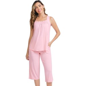 Conjunto de Pijama Personalizado para Mujer, Camiseta sin Mangas, Pantalones Capri, Tela de Viscosa de Bambú, Ropa de Dormir Transpirable, Estilo Casual - Product Image 1