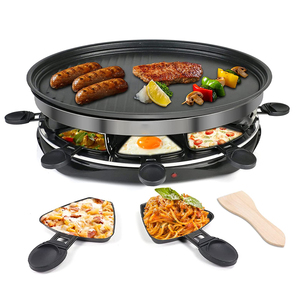 Grill BBQ 1200W Carré Électrique <span class=keywords><strong>Raclette</strong></span> Grill <span class=keywords><strong>Rond</strong></span> <span class=keywords><strong>pour</strong></span> 6/8 Personnes avec Plaque en Fonte/ Pierre - Product Image 1