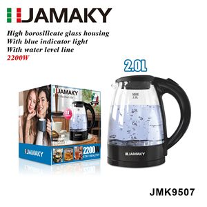 กาต้มน้ำไฟฟ้า JAMAKY ขนาด 2.0 ลิตร ทำจากแก้วโบโรซิลิเกตคุณภาพสูง พร้อมไฟสีฟ้า สำหรับใช้ในบ้าน - Product Image 1