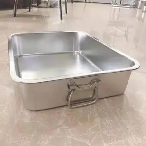 Stainless Steel Flat Bottomed Square Basin Rectangular Square Plate With Lid Buffet Fast Food Basin Deepened Multi-purpose Tray