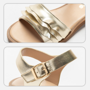 Sandali piatti con cinturino alla caviglia e fibbia per bambine Hicute, design con volant dorati, <span class=keywords><strong>scarpe</strong></span> estive da festa per bambini, modello 033, tendenza moda perfetta - Product Image 5