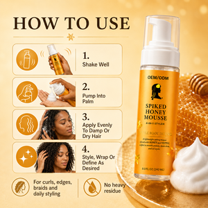 Hot New Organic 4-in-1 Light Hold Anti-Frizz Hypoallergenic Hair Styler Nourish Hydrate Add Shine Honey <b>Foaming</b> Mousse Camille - Product Image 3
