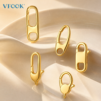 Fermoir rectangulaire VFOOK Findings en or massif 18 carats (Au750) anti-ternissement, type trombone, pour connecteur de chaîne