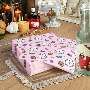 Servilletas Desechables Hechas a Mano de Color Rosa para Halloween con Diseño de Fantasma y Calabaza - Vajilla Festiva para Reuniones - Product Image 3