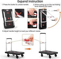 Chariot à plateforme pliable, chariot à main robuste, chariot utilitaire à plateau plat, chariot à bagages, chariot compact entièrement pliable, rangement facile