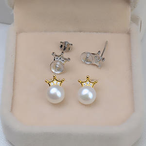 Pendientes de Plata S925 con Forma de Corona, Aretes de Trébol Modernos, Accesorios de Perlas DIY, Base Vacía para Pendientes Femeninos 1184 - Product Image 1