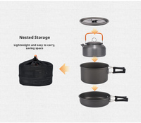 Ensemble de cuisine de camping 10 pièces, pour pique-nique en plein air, en aluminium oxydé antiadhésif, comprenant bouilloire, poêle à frire, marmite, pour 2-3 personnes