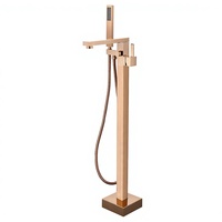 Robinet de bain sur pied en laiton avec douchette cascade et pluie, finition or brossé, monocommande