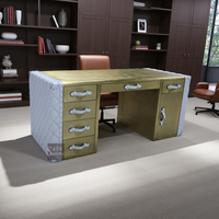 Bureau aviateur industriel personnalisé avec tiroirs en cuir véritable blanc grain supérieur avec table de direction de bureau en métal et laiton