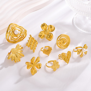 Anelli di Moda in Acciaio Inossidabile Placcato Oro <span class=keywords><strong>18K</strong></span> con Grande Girasole Esagerato, Perla, Farfalla e Cuore Personalizzati - Product Image 3