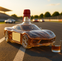 Fábrica al por mayor de vidrio de alto borosilicato en forma de coche botella de vino de whisky decantador botella de licor de vidrio con forma personalizada y logotipo