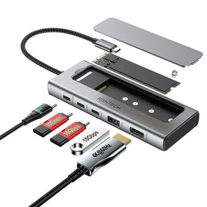 Hub USB-C <span class=keywords><strong>RSHTECH</strong></span> 6 en 1 avec boîtier SSD M.2 NVMe/SATA 10Gbps 4K @ 60Hz PD 100W USB C Hub Adaptateur multiport pour ordinateur portable MacBook - Product Image 1