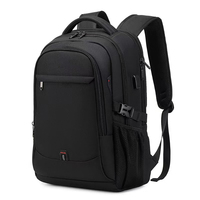 Sac à dos en nylon noir géométrique tendance avec port de chargement USB, idéal pour les voyages, l'école, l'ordinateur portable, avec plusieurs poches, unisexe, pour usage quotidien