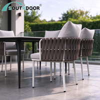 Ensemble de 7 pièces de mobilier de jardin moderne pliable toutes saisons avec chaises en corde et table à manger en aluminium pour cour