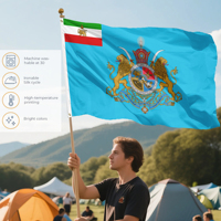 Drapeau personnalisé de l'Iran impérial 3x5 pieds, bleu royal, standard Pahlavi, avec lion et couronne, pour la décoration du patrimoine persan