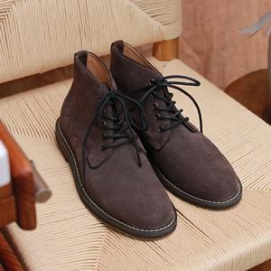 Bottes en daim à bout carré en cuir véritable style rétro britannique Americana, à semelle épaisse, à lacets, antidérapantes, respirantes, légères, patchwork - Product Image 1