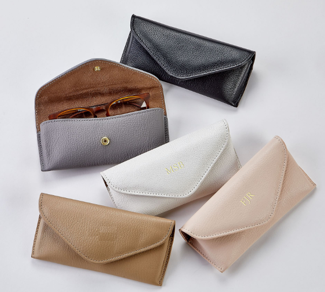 Premium Soft Rectangle Genuine Leather Glasses Case with Pebble Grain Texture and Snap Closure Fashionable Eyeglass Storage 6in+