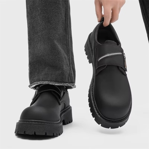 Chaussures de sport décontractées noires pour hommes, à plateforme, à lacets, à <span class=keywords><strong>semelle</strong></span> épaisse, avec fermeture éclair, confortables, antidérapantes, pour les trajets quotidiens - Product Image 1