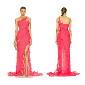 Vestido de playa de chifón con un solo hombro, volantes, abertura lateral asimétrica, elegante vestido de fiesta sin mangas, vestido largo para mujer - Product Image 1