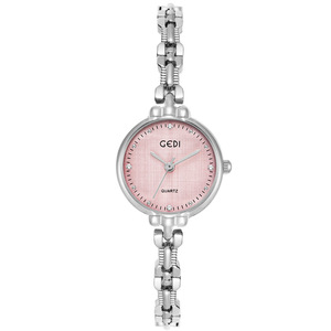 Reloj de cuarzo para mujer, esfera redonda, pulsera de acero inoxidable, esfera rosa, elegante para uso diario - Product Image 1
