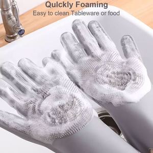 Gants de nettoyage de cuisine réutilisables multifonctionnels en silicone, gants de vaisselle en silicone avec éponges intégrées - Product Image 1