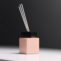 Bouteille diffuseur de parfum carrée en verre pêche clair avec bouchon en bois noir, logo personnalisé, bouteille d'arôme vide, vente en gros OEM en vrac