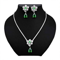 Parure de bijoux de luxe pour mariage, motif rose, imitation rhodium, zircon, collier et boucles d'oreilles, taille brillant, style romantique, pour femme
