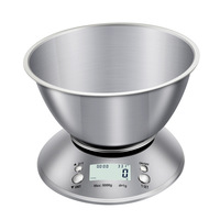 Balance de cuisine numérique UNIWEIGH 5kg/1g avec bol en acier inoxydable, écran LCD, fonction minuterie, température, tare, étanche, piles AAA, forme rectangulaire