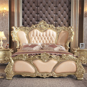 סט חדר שינה עיצוב ריהוט ריהוט בית זהב מפעל אספקת יד מגולף עץ מודרני יוקרה קלאסי קינג גודל חדר שינה - Product Image 3