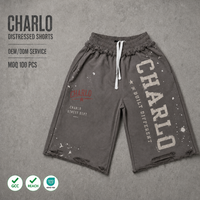 Shorts vintage délavés et usés, coupe oversize, longueur genou, avec cordon de serrage, imprimé graphique, style streetwear, personnalisable OEM, vente en gros