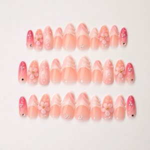 TSZS 30 <span class=keywords><strong>Uñas</strong></span> <span class=keywords><strong>Postizas</strong></span> Adhesivas de Cobertura Completa con Diseño Floral 3D de Durazno Amarillo, <span class=keywords><strong>Uñas</strong></span> Falsas Desmontables con Pegamento - Product Image 2