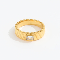 Joolim ювелирные изделия из нержавеющей стали оптом 18K позолоченные круассаны циркониевые кольца для женщин эффектные кольца