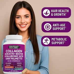 Özel etiket diyet takviyesi biyotin Keratin testere Palmetto hyaluronik asit E vitamini folik asit kabak çekirdeği kollajen kapsüller - Product Image 2