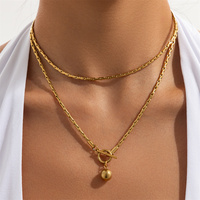 Colliers tendance en acier inoxydable plaqué or 18 carats avec pendentif boule pour femmes, vente en gros, accessoires de cou étanches, cadeaux