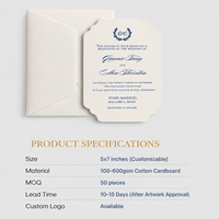 Invitation de mariage de luxe bleu poussière, carton de coton 600 g/m², gaufrage à sec, forme personnalisée, impression typographique, suite de cartes de mariage élégante
