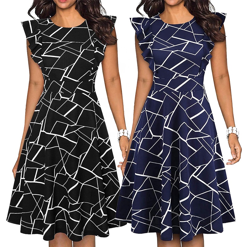 Womens Black Career Dresses with Ruffle Arm - Formal Attire Womens Black Career Dresses with Ruffle Arm - Formal Attire