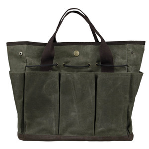 Sac de transport pour outils de jardin, toile cirée imperméable, multi-compartiments, capacité 5 kg, vert militaire, sac de transport pour outils à main - Product Image 5