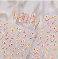 Autocollants pour ongles style français minimaliste, motifs floraux, bord doré 3D/5D, adhésifs DIY, à presser, vente en gros, décoration florale pour ongles