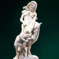Sculpture de la Petite Bergeresse en Marbre Blanc Exquis, Sculpture Réaliste Grandeur Nature pour l'Extérieur, Statues de Jardin Figurines Féminines