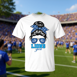 T-shirt Lions Girl Messy Bun pour fans de sport, blanc, taille adulte unisexe - Product Image 3