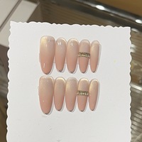Faux ongles à presser en acrylique, dégradé rose pêche délicat, rose scintillant, effet œil de chat doré, blanc, style armure, vente en gros