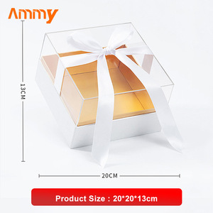 Ammy-caja de acrílico transparente con forma de corazón para pastel de boda, caja de regalo cuadrada circular con lazo de mano - Product Image 5