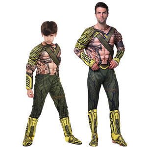 Ensemble de costumes Aquaman pour hommes et enfants, tenue d'Halloween en polyester, costume de scène Justice League Atlantis - Product Image 1