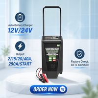 Chargeur de batterie automatique 2/15/40A 250A/START pour voitures Connexion de prise 12V-24V Chargeur de voiture à tension polyvalente
