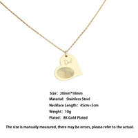 Bijoux personnalisés Pendentif coeur personnalisé Empreinte digitale en acier inoxydable plaqué or 18 carats Colliers pendentifs mode