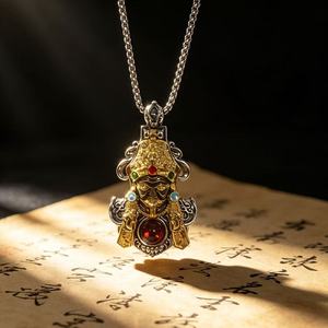 Collier Rétro Zhaqilam en Or Sable avec Mantra à Six Syllabes, Collier Tibétain en <span class=keywords><strong>Argent</strong></span>, Collier Protecteur de la Bénédiction Dharma - Product Image 5