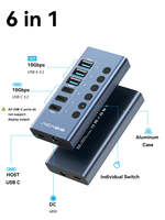 Hub Tipe C 7-in-1 Bertenaga 10Gbps, Docking Station Aluminium 6 Port dengan Sakelar Independen, Adaptor 48W untuk Laptop/Desktop (Ready Stock)